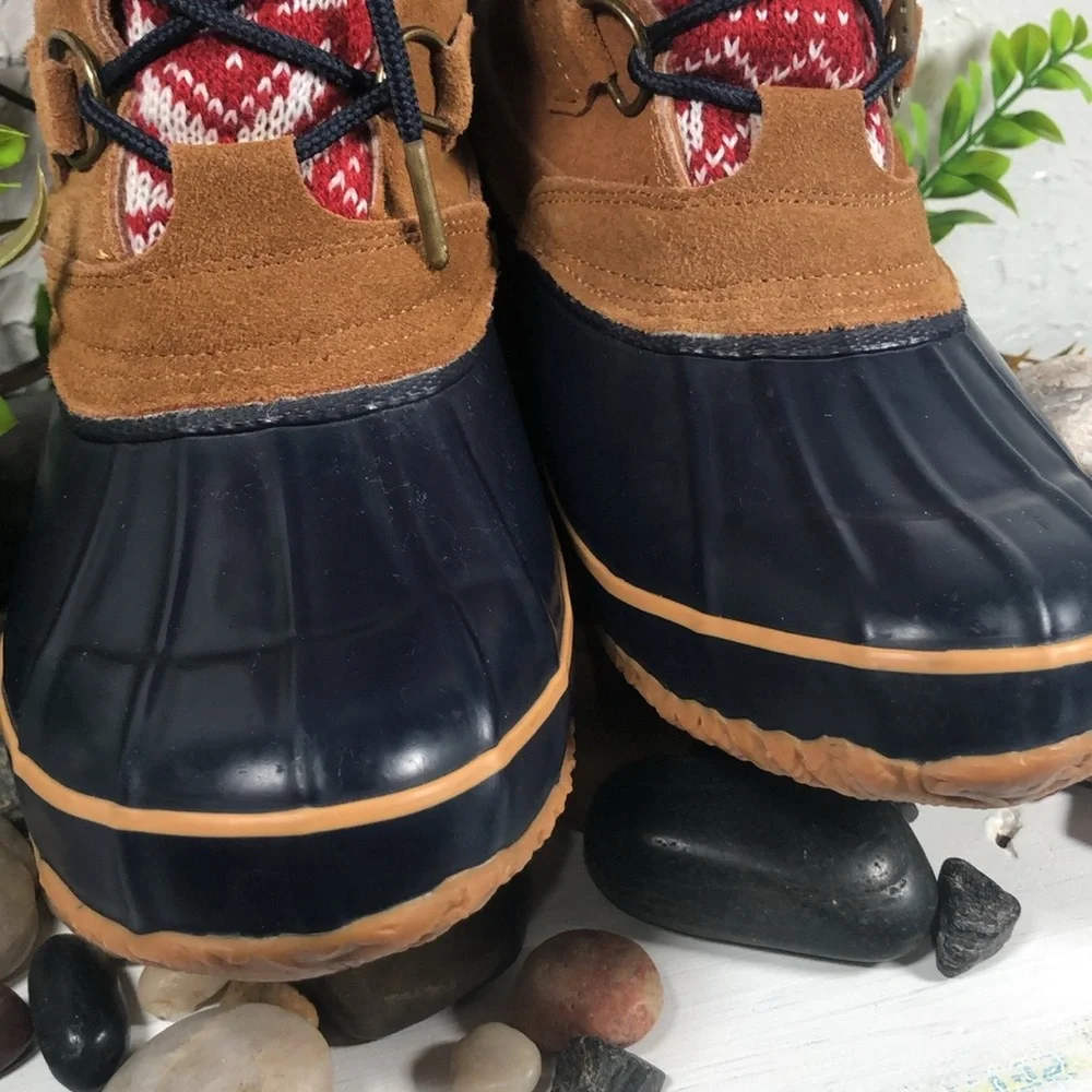 KHOMBU Sherpa Lined Duck Boots Sweater Print Lace Up Boots